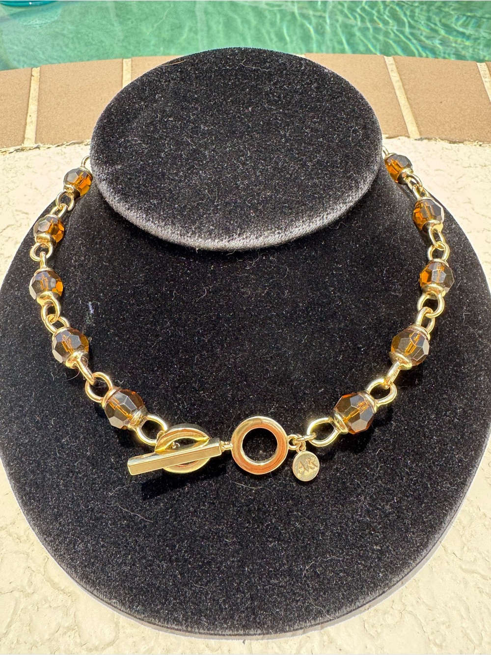 Anne Klein smoky topaz and gold toggle necklace